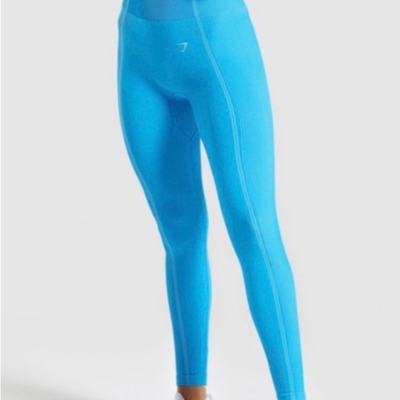 GYMSHARK Ultra Seamless High Waisted Neon Blue Leggings Size Small gym yoga - Picture 3 of 5